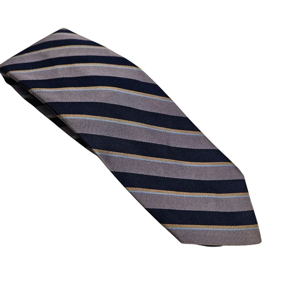 Robert Talbott Handmade Silk Striped Tie‎ Mark Shale Black Gray Tan Basic Career